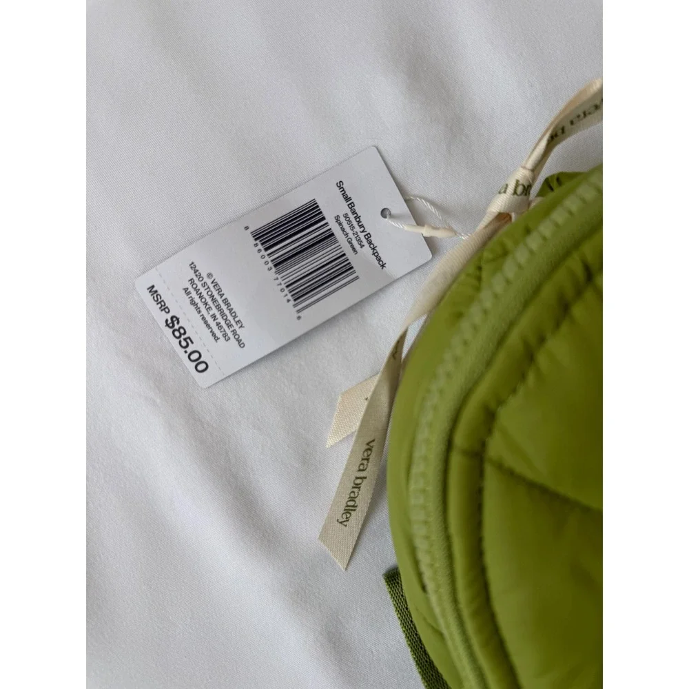 Vera Bradley Small Banbury Backpack Spinach Green Quilted Puffer 50515-21354 NEW